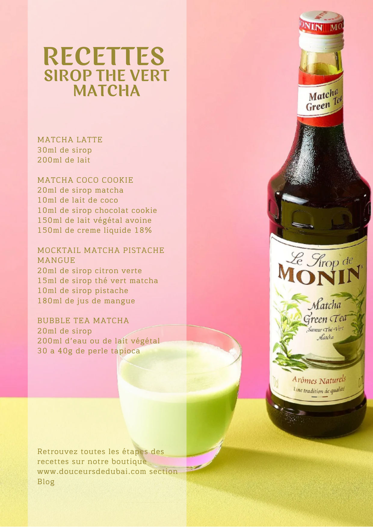Sirop Monin saveur Thé Vert Matcha